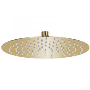 Pomme de douche pluie pulvérisateur pommeau de douche tête de douchette accessoire de salle de bain acier inoxydable 25 cm ronde doré 02_0002086