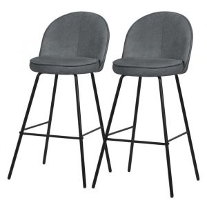 ML-Design Lot de 2 Tabourets de Bar en Tissu Anthracite, Hauteur 75 cm, Chaises de Comptoir Rembourr&eacute;es avec Dossier et Repose-Pieds, Structure