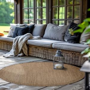 Tapis de Cuisine Uni - SIMPEX - 120 cm Rond - Marron - Design R&eacute;sistant aux Intemp&eacute;ries - Tapis Lavable