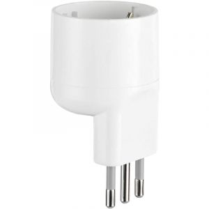 Electraline 71064, Adaptateur avec Prise désaxée Gain de Place de Schuko à fiche Grande Italienne 16 A, Blanc, Confezione da 1