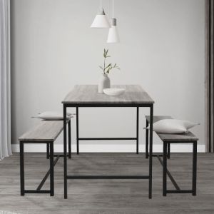 3 Pièces meubles de salle à manger de cuisine 1 table 2 banquettes chêne gris