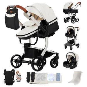 Poussette 3 En 1 Magic Zc Poussette Pousette Trio 3 En 1 Poussette Pliable Tissu Oxford Sac &Agrave; Main Porte-B&eacute;b&eacute; Hamac R&eacute;versible Blanc