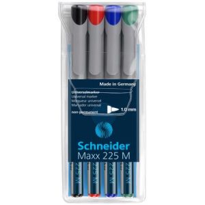 Schneider Electric 1218 - Pochette de 4 feutres solubles Maxx 225 M, trait 1,0 mm, encres coul. assorties