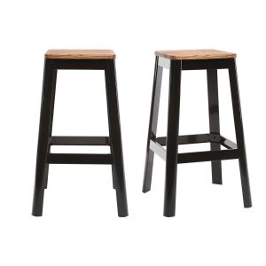 Miliboo Tabourets de bar industriels en m&eacute;tal noir et bois H75 cm (lot de 2) NICK