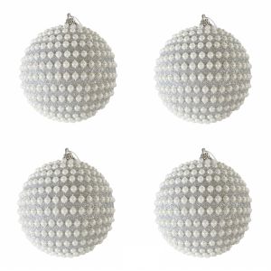 Image de 4 boules de Noël avec perles couleur argent en plastique ø 10 cm