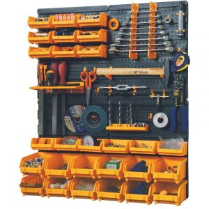 Intec Panneau porte Outils 66 x 78 x 1.7cm 4 panneaux perforés 15 petits - 12 grands bacs 38 Crochets Etagère murale