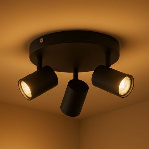 Nolt spots de plafond - Plafonnier - Plafonnier - 3x spots GU10 en saillie - Industriel - ⌀ 19cm - Noir