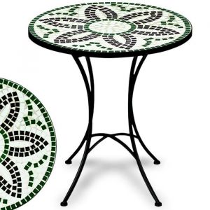 Deuba Table gu&eacute;ridon mosa&iuml;que et Fer forg&eacute; Diam&egrave;tre 60cm Flora Meuble ext&eacute;rieur