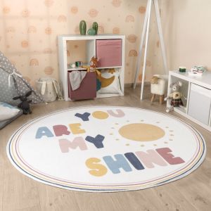 Paco Home - Tapis Rond Chambre Enfant Bebe Fille Garcon Arc-en-ciel Lavable En Machine 100 cm rond, Multicolore