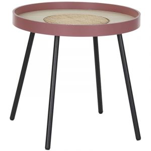 Table basse ronde en MDF et osier - diametre 45 x hauteur 44 cm -PEGANE-