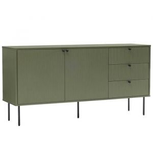 Oviala Buffet 2 portes et 3 tiroirs d&eacute;cor m&eacute;lamin&eacute; 150 cm vert olive
