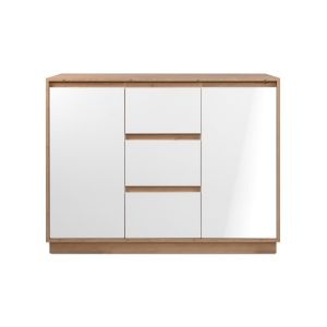 Calicosy Buffet 2 portes et 3 tiroirs L117 cm - Chêne artisan / Blanc brillant