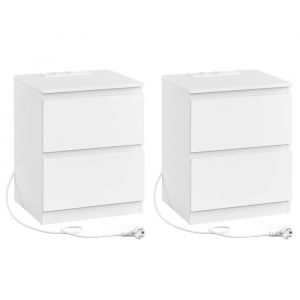 Lot de 2 table de chevet avec multiprise 2 tiroirs 2 prises ca blanc