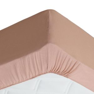 Drap-housse Grand Bonnet rose blush en lin lavé 90x200