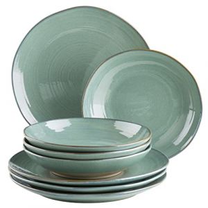 Mäser Nottingham Lot de 8 assiettes vintage pour 4 personnes, grès, vert turquoise