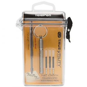 True Utility TU246 TelePen Stylo à bille télescopique conçu en acier inoxydable pour porte-clés