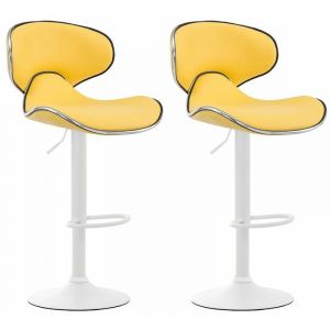 CLP Lot de 2 tabourets de bar Las Vegas V2 similicuir, Jaune-Blanc