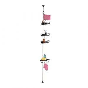 Relaxdays Étagère de Douche, télescopique, sans perçage, 4 étages, 1 Porte-Serviette, H : 99-311 cm, Noir et argenté