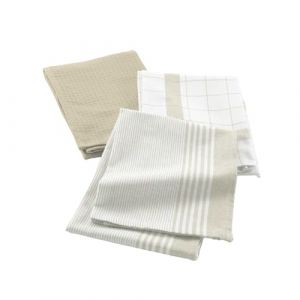 Douceur d'Int&eacute;rieur, 3 Torchons (50 x 70 cm) Vibrato Lin, Coton Tiss&eacute; Nid d'abeille