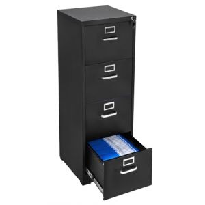 VEVOR Classeur Vertical &agrave; 4 tiroirs avec Serrure, Caisson de Bureau en m&eacute;tal Robuste avec Tringle de Suspension Amovible, Rangement Document pour dossiers Format A4/Lettre/L&eacute;gal, Montage Facile, Noir