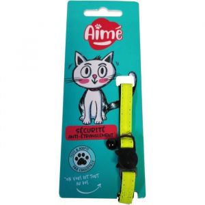 Aim&eacute; Collier pour chat - Jaune fluo, paillettes dor&eacute;es, grelot argent&eacute;