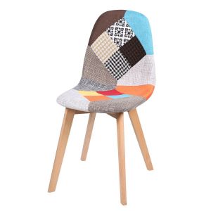 Image de CMP Chaise scandinave patchwork colors pieds bois - Blanc