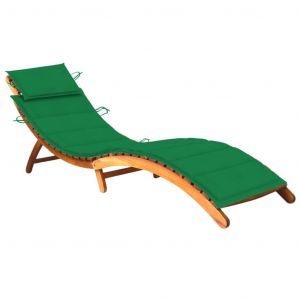 VidaXL Chaise longue de jardin avec coussin Bois d'acacia solide - Vert