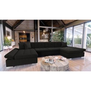 Ulys canap&eacute; panoramique U convertible avec coffres 7 places style contemporain Couleur Noir
