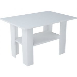 Table Basse Blanc - Table de Salon Carrée avec étagère - 87 x 60 x 55 cm