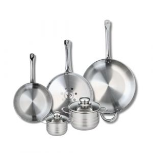 Elo 9885150 Batterie de cuisine 5 pièces, Ensemble de 3 Poêles de cuisson 24, 28 et 32 cm et 2 faitouts 12 et 16 cm Profi Brillant, inox, induction