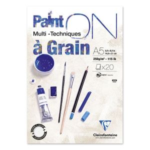 Clairefontaine 960063C Bloc Collé PaintON Multi-techniques à Grain A6 10,5x14,8 cm 250g - 15 Feuilles Papier Dessin Multi-techniques au Grain Prononcé - Blanc