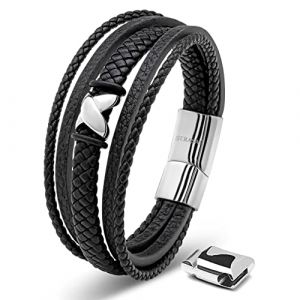 Bracelet en Cuir pour Homme SERASAR B031-23 Argent Bijoux &eacute;l&eacute;gants et tendance cadeau de No&euml;l parfait pour mari ou petit ami.