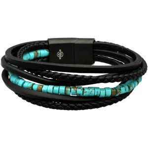 Bracelet Cuir Noir Lisse Et Tressé Avec Perle De Heishi Turquoise