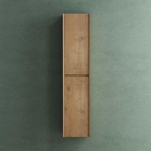 Mai&mai - Meuble de Salle de Bains Rangement Murale Armoire Haute 35x30x160cm avec 2 Portes et 6 Compartiments Marron Clair Rimo