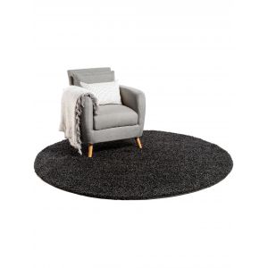 Image de Benuta Tapis shaggy à poils longs Swirls Anthracite ø 120 cm rond - Tapis doux pour salon