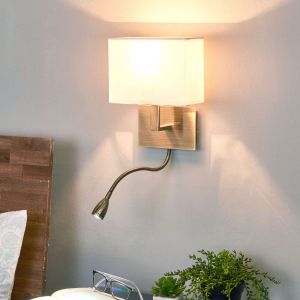 Image de Searchlight Applique Adjustable Wall 26 cm avec liseuse, en laiton antique avec abat-jour blanc