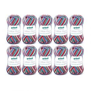 Fil à tricoter/crocheter Gründl Cotton Quick Print (fil aux couleurs joyeuses 100 % coton, certifié OEKO-TEX, 50 g / 125 m, grosseur d'aiguilles : 3 - 4, 10 x 50 g), Rosso-blu-giallo Multicolore