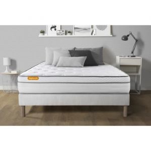 Image de Ensemble matelas sommier Memo luxe 160 x 200 cm - Couleur : Blanc - Blanc