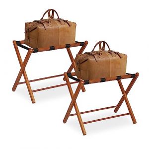 Relaxdays Porte-valises en Bois, Lot de 2, Supports Pliables, HxLxP : 54 x 66 x 48 cm, Rangement pour hôtel, Nature