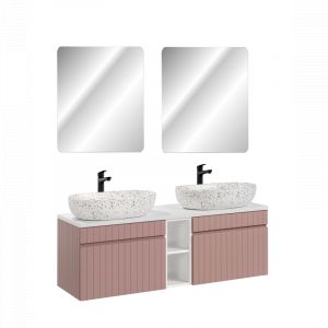 AC-Déco Ensemble meubles double vasques à poser avec miroir + 5 éléments - 140 cm - Emblematic Rose