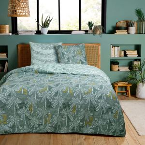 Future Home - Parure de lit double palmiers en microfibre lav&eacute;e Set de Housse de couette 260x240cm +2 Taies d'oreiller 63x63 cm avec Fermeture Boutons