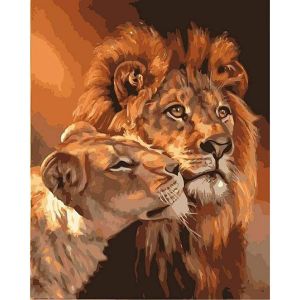 Figured'Art Peinture par Num&eacute;ro Adulte Couple Lion et Lionne - Activit&eacute; Manuelle Kit de Loisir Cr&eacute;atif DIY Num&eacute;ro d'Art Complet - 40x50cm sans ch&acirc;ssis en bois