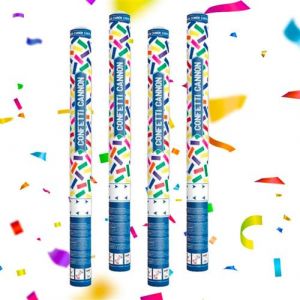 Canon à Confettis Rectanlge Multicouleur 80 cm - Lot de 4 lanceurs à confettis à tenir en main, pour Anniversaire, Mariage - Portée 10 Mètres, Prise en Main Facile - SPARKLERS CLUB