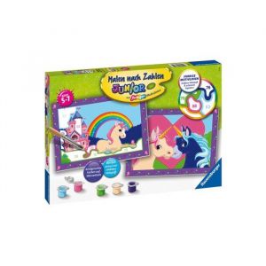 Numero d'art licornes 2 tableaux 32x22cm grand format - enfant junior 5-7 ans - peinture - set jeu creatif + carte animaux