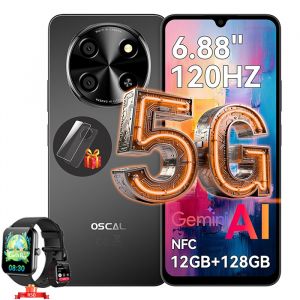 Oscal TIGER 8 T&eacute;l&eacute;phone Portable 5G 6,88 pouces 12Go+128Go/SD 2To 5000mAh Android 15 NFC Dual SIM Noir avec Smartwatch Blackview R50