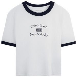 Calvin Klein T-Shirt Jeans Drapey Jersey Crop Brilliant White/ Baritone Blue Xs