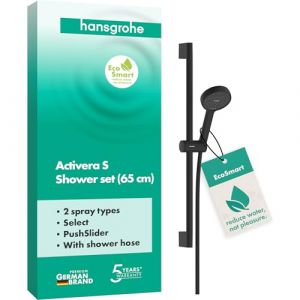 Hansgrohe Activera Select S 28044670 Ensemble de douche avec pommeau de douche à économie d'eau EcoSmart 2 types de jet, flexible de douche 1,60 m et barre de douche 0,65 m Noir mat