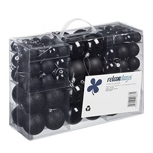 Image de Relaxdays Boules de Noël, Lot de 100, Décoration, polies, scintillantes et luisantes, Boule de Noël ? 3, 4&6 cm, noir