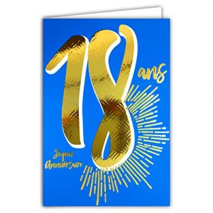 Carte Anniversaire 18 ans en Or Doré Brillant en Relief Texturé pour Jeune Majeur H/F - Texte Coloré Adapté à l’Âge à l’Intérieur - Enveloppe incluse - Fabriquée en France - ColorAges - Afie 69-2418