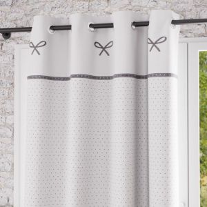 Soleil d'Ocre Rideau &agrave; oeillets brod&eacute; en coton 135x250 cm EMILIE blanc, par